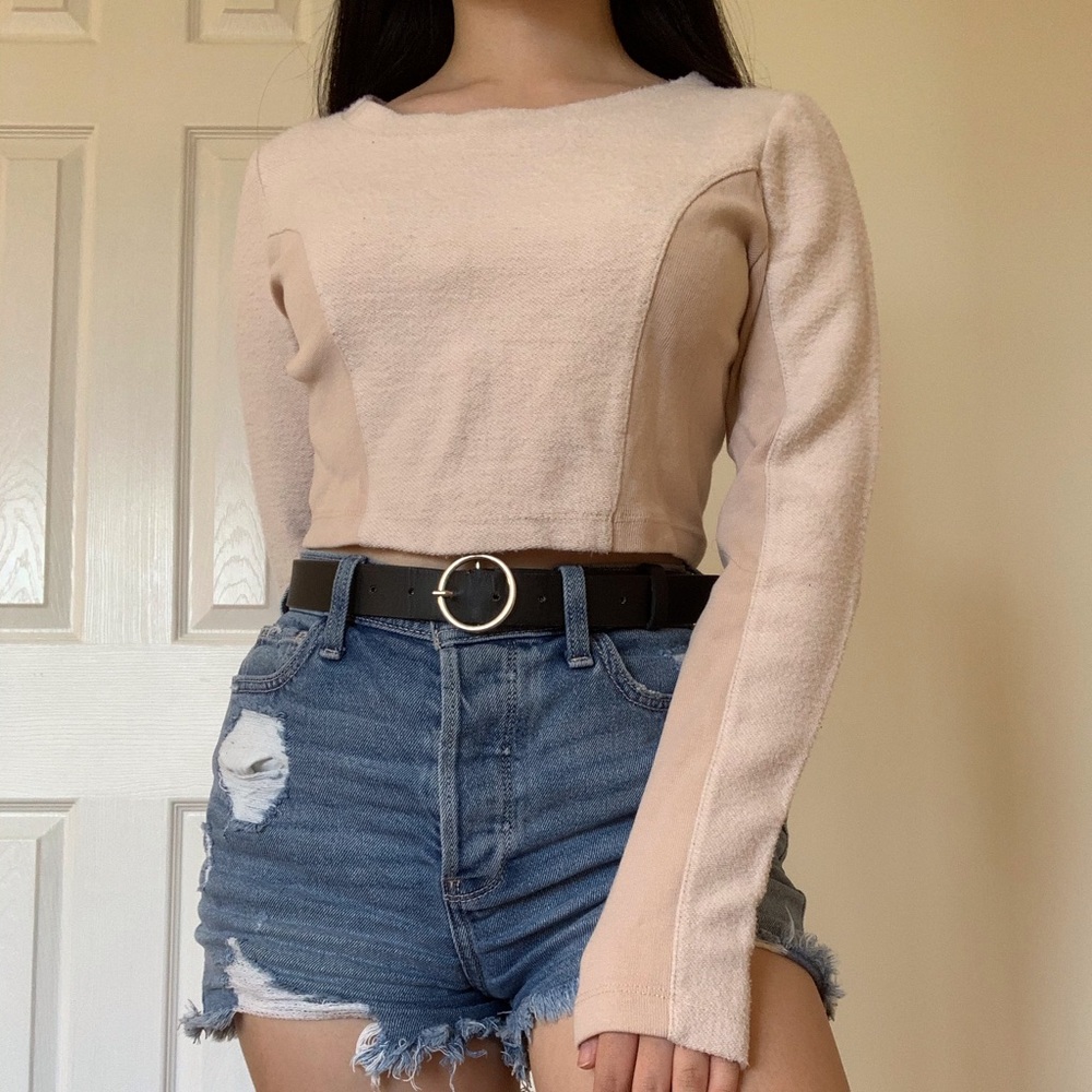 Urban Outfitters pink cropped long sleeve top